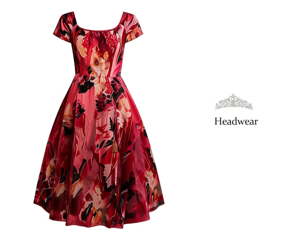 Patricia Costume Combo Red Dress with Tiara