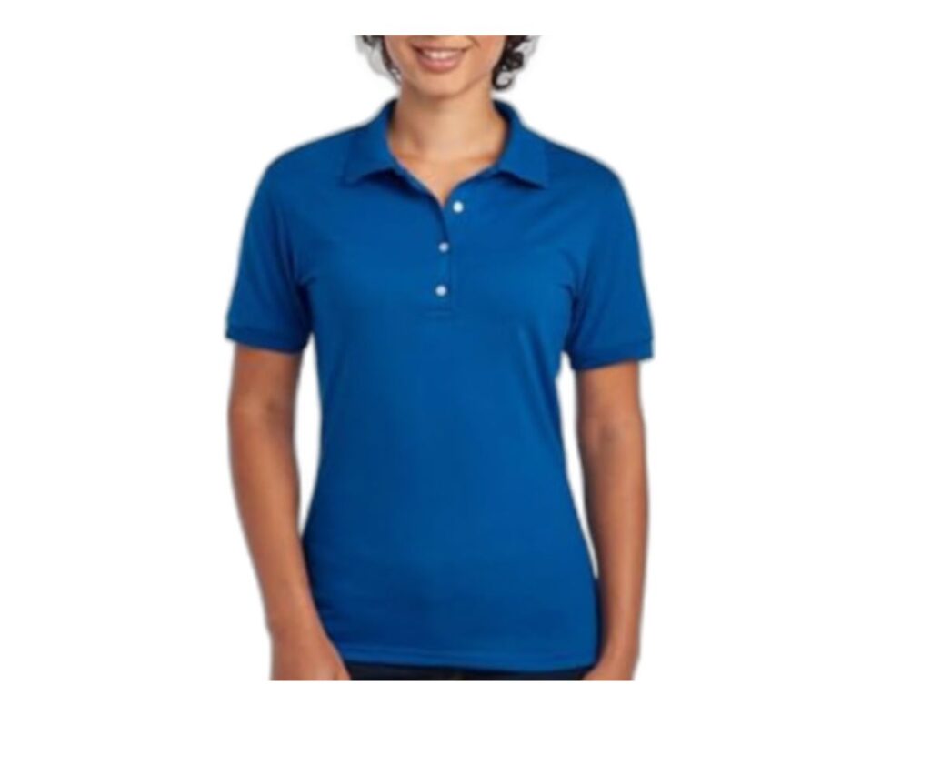 blue polo shirt on woman